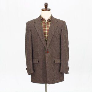 Vintage 1990s 44L Brown Blazer Sport Coat Jacket 2-Button Houndstooth Y536